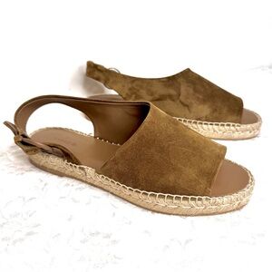 VINCE Linton Sandals Olive Green Suede Espadrilles Slingback Leather Flats 9.5”